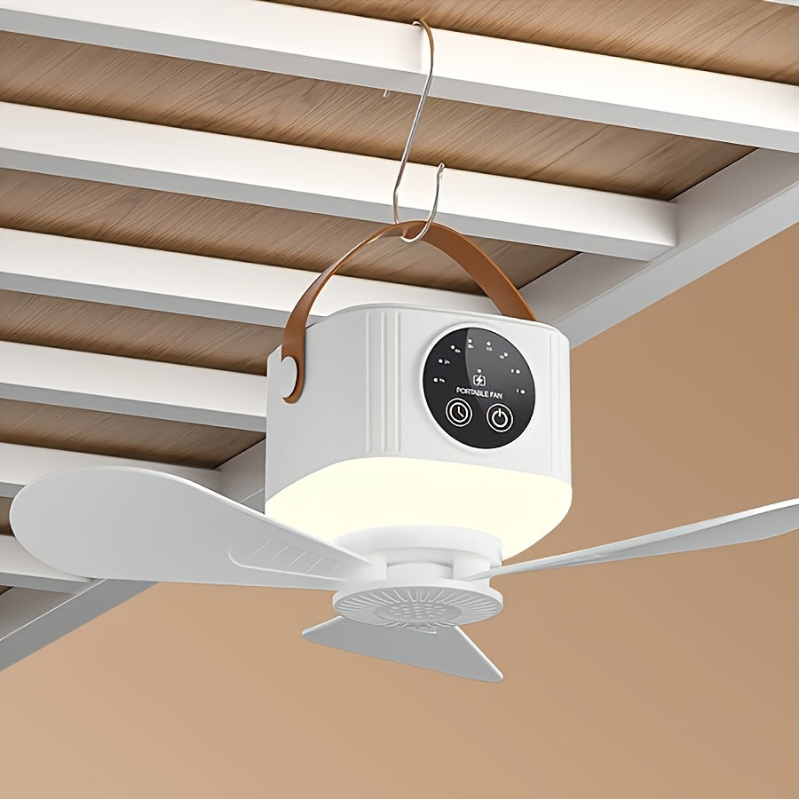 Remote Control Hanging Ceiling Fan, USB Rechargeable Portable Outdoor Fan with LED Ambient Light, Large Capacity Battery Long Lasting, High Speed Personal Fan, Fast Cooling Fan for Summer Camping