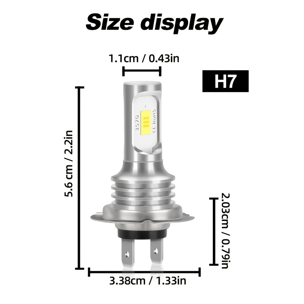 Set of 4 H7 LED Car Headlight Bulbs, Emit 6000K Cool White Light, 180W Brightness, 600% Brighter. They Feature High/Low Beam Function and Compact 1:1 Mini Size for Easy Plug-and-Play Installation