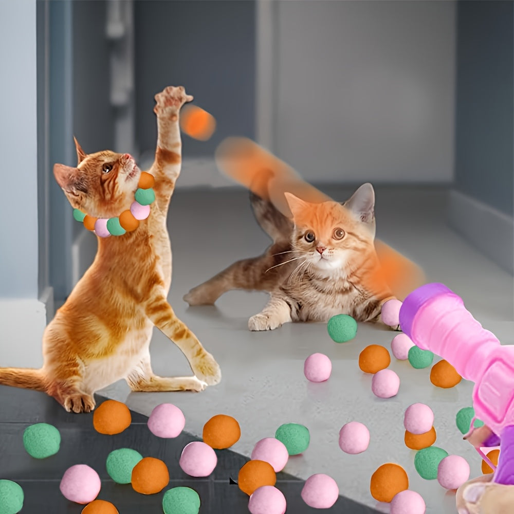 塑料发射器与猫猫狗狗小宠物互动玩耍，发射器不用电机械弹射毛球柔软安静不伤宠物，缓解宠物焦躁,无聊,无处发泄的问题。