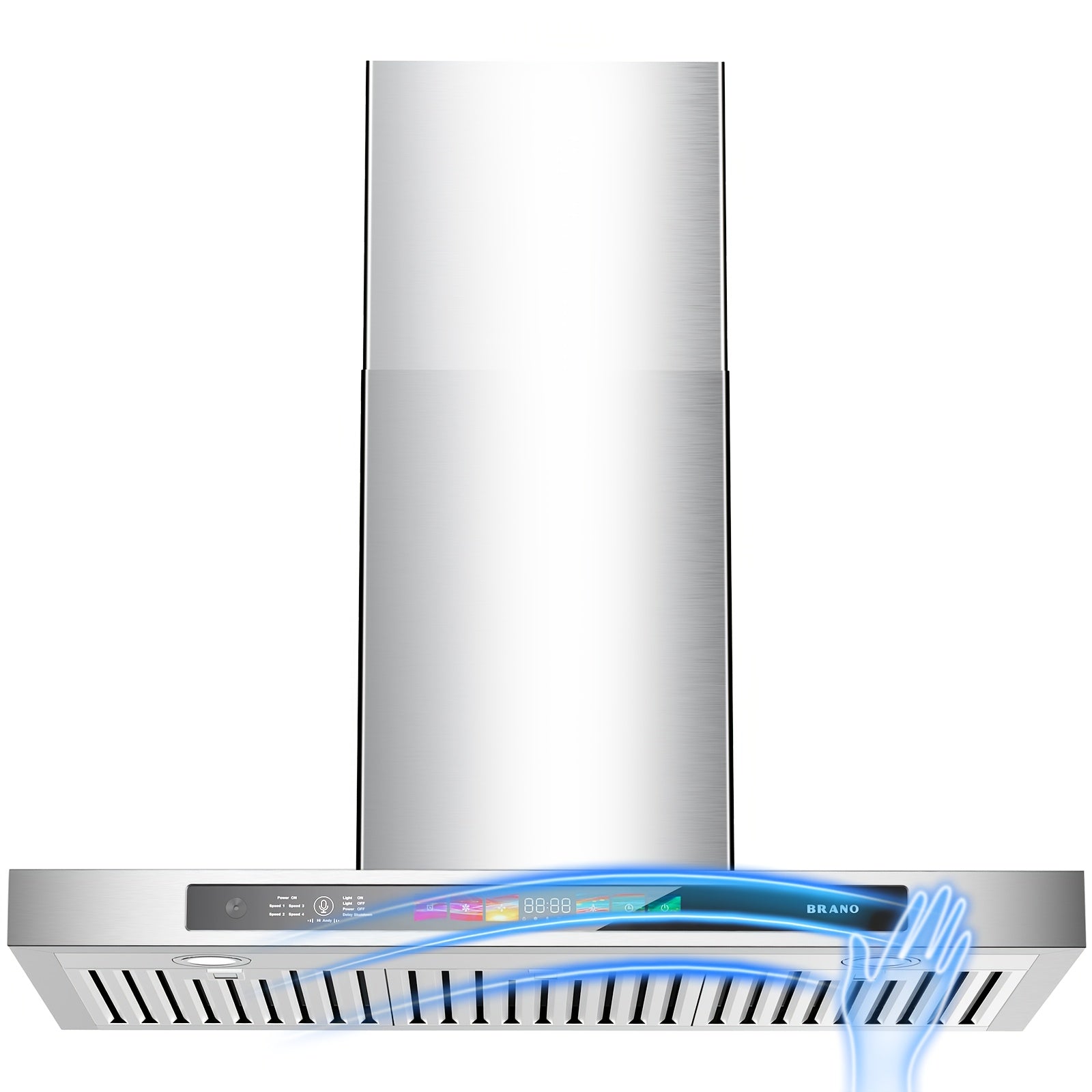 900 CFM Stainless Steel Wall-Mounted Range Hood – Ducted/Ductless Convertible Kitchen Exhaust Hood with Voice Control, 4-Speed Exhaust Fan, Memory Mode, 4 Adjustable Lights