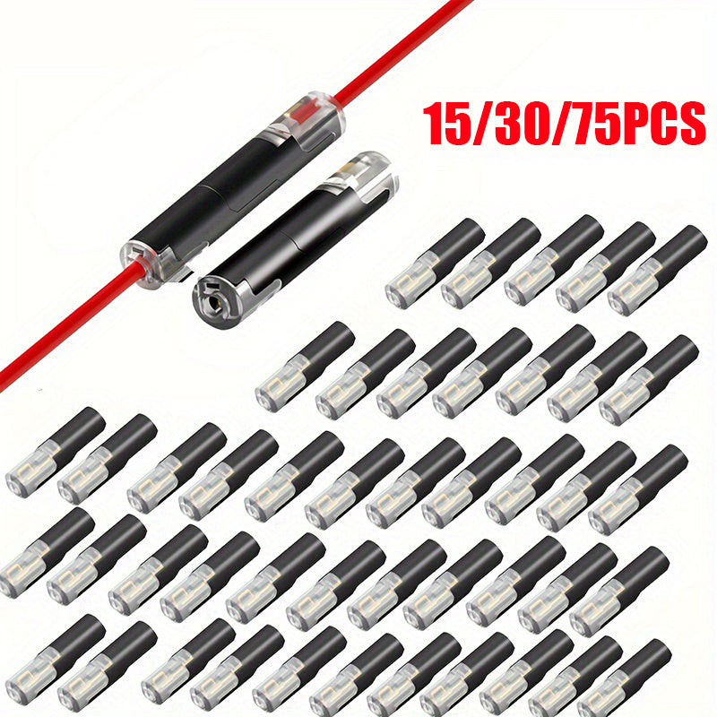 Black Terminals, 15/30/75PCS Pluggable Universal Quick Splice Connectors, Solderless & Stripless Quick Terminal Connection