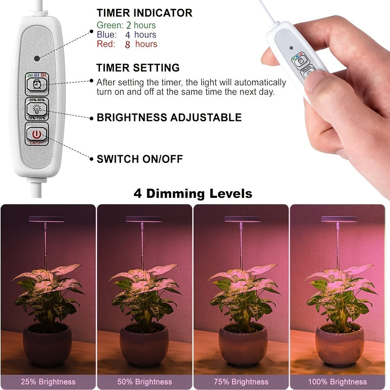 Smart Full Spectrum Indoor Plant Grow Light, Built-in Auto Timer & Adjustable Height, Dual-Ring System, Specially Designed for Indoor Potted Plants