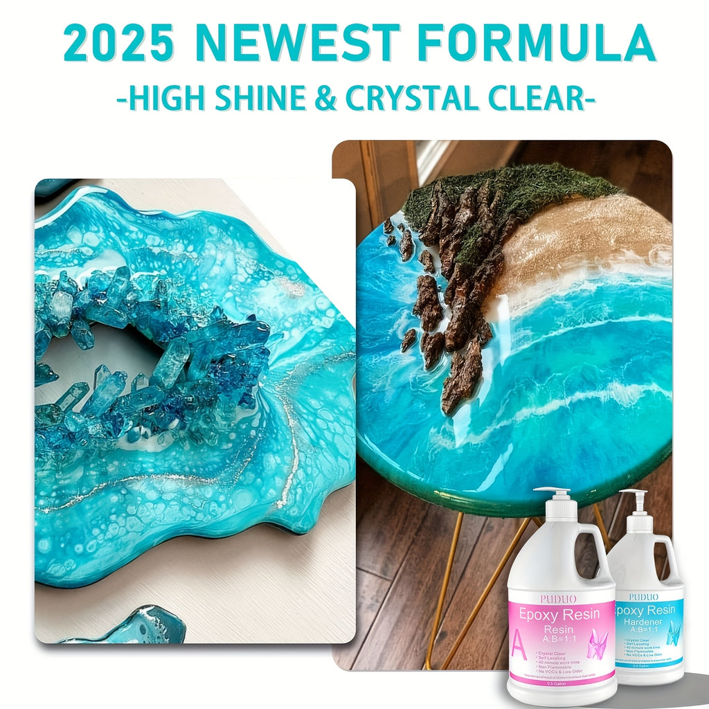 1 加侖水晶透明環氧樹脂套組（1 加侖 & 32 盎司），無氣泡，永不變黃，非常適合，檯面、模具，1:1 混合，返校季！