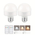 2-pack rechargeable bulb with remote control, battery-powered LED bulb with timer and 3 color temperatures, adjustable detachable wireless bulb with remote control, for lamps and non-hardwired use