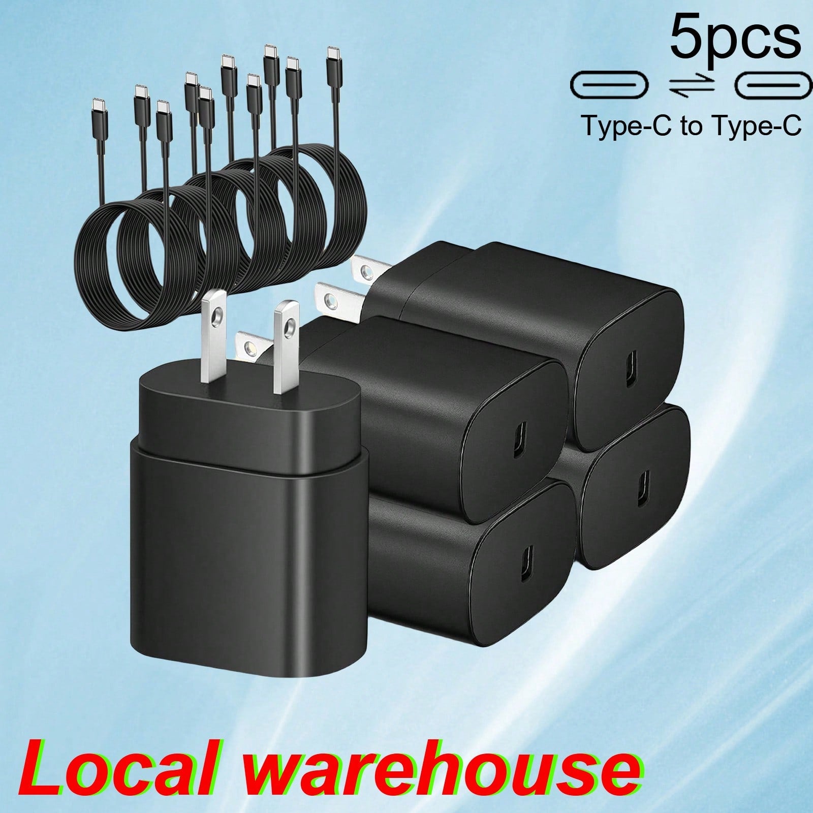 5-Pack Type-C Charger Kit (Charging Block + Type-C to Type-C Cable) - Compatible with Galaxy S25/S24/S23/S22/S21 | Local Warehouse