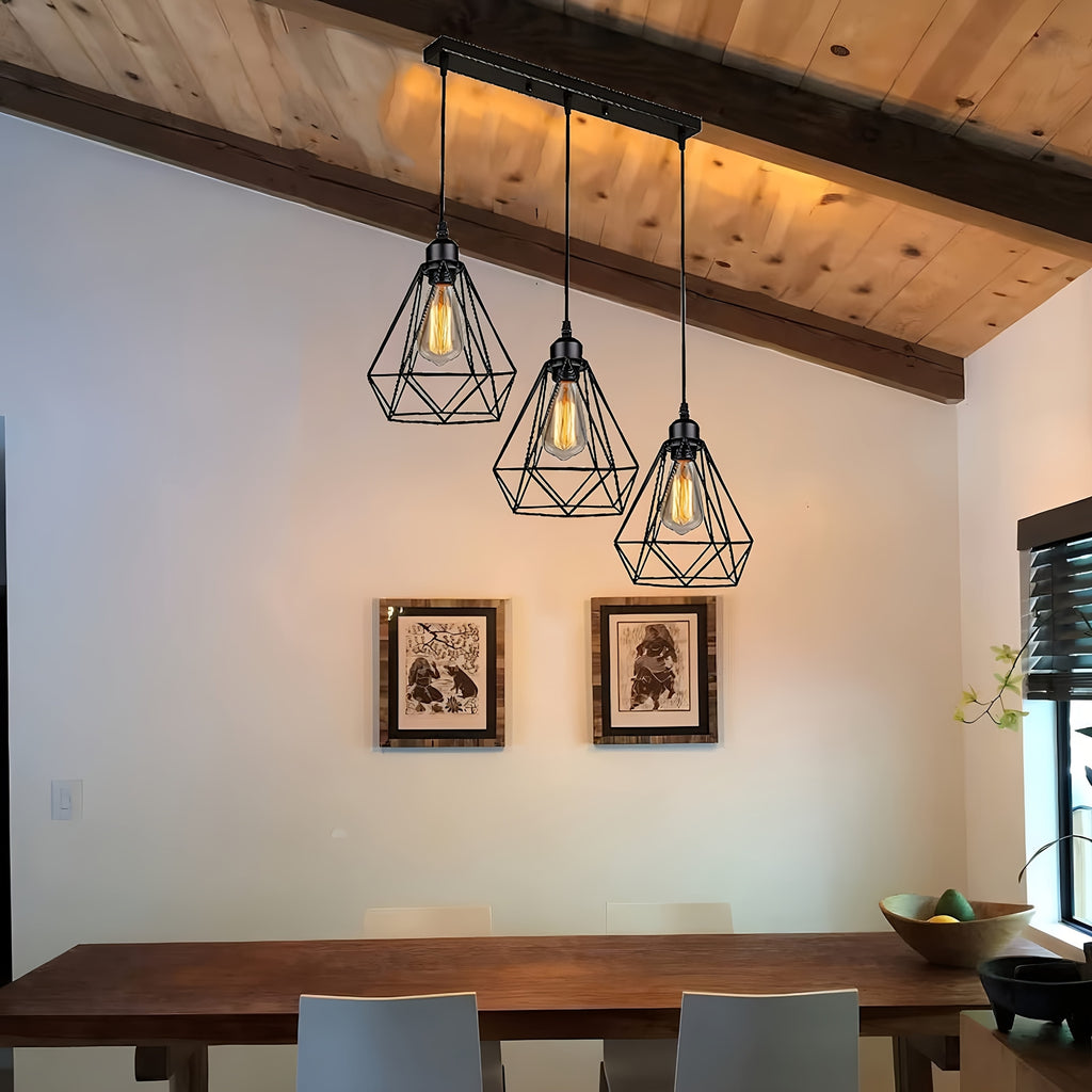 1 piece industrial vintage metal ceiling light, 3-head black pendant lamp shade set, semi-recessed installation, hardwired 85V-265V, mounting hardware included, suitable for kitchen island, living room, dining room - home gift, New Year