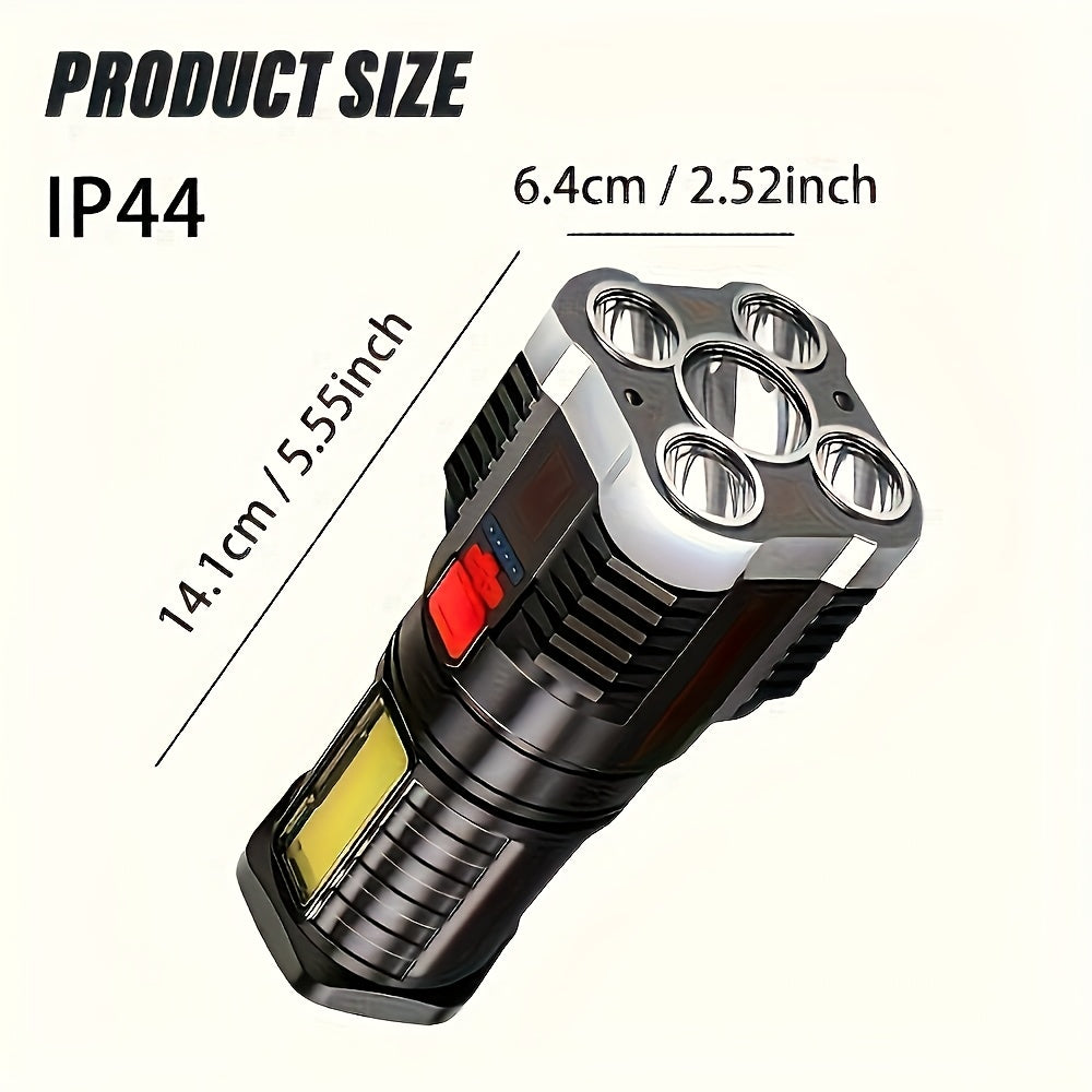 1-Pack High-Brightness Handheld Rechargeable Flashlight, Rechargeable Camping Flashlight, IP44 Outdoor Light with COB Side Light, 4 Lighting Modes, Ideal for Camping, Hiking, Outdoor Activities & Home Emergency Use