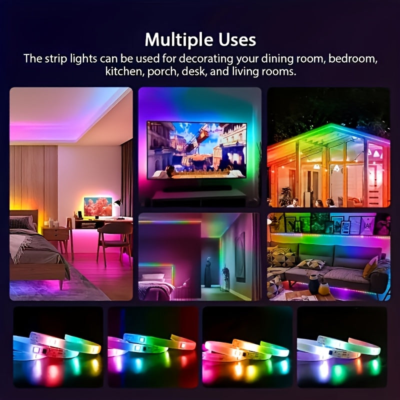 RGB IC USB 智能LED灯带，自动变色 - 十五种模式，5V USB供电，无需控制器，长度从1到590.55英寸，非常适合卧室、客厅、婚礼、装饰照明、现代照明、高品质照明