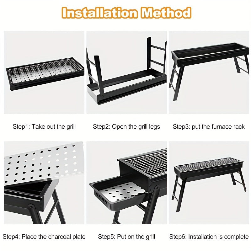 Heavy-Duty Portable Stainless Steel Charcoal Grill with Foldable Legs - Compact BBQ Grill for Camping, Picnic, Backyard | Ideal Choice for Adults, Quick-Ignition Campfire Grill with Carry Case, Polished Surface, Outdoor Cooking Grill