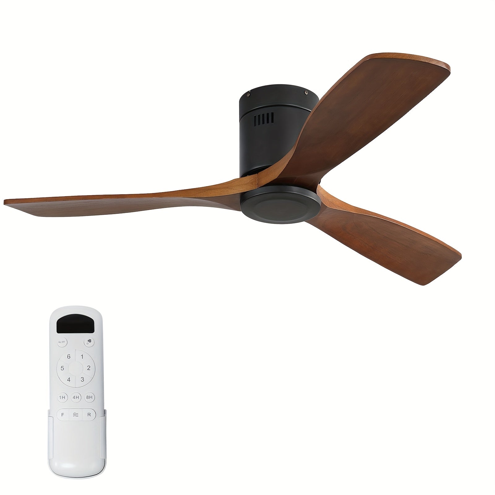Sofucor 1pc 52" Flush Mount Ceiling Fan, Low Profile Ceiling Fan with Remote Control, Outdoor Ceiling Fan with 3 Double-Sided Walnut Blades, Noiseless DC Motor