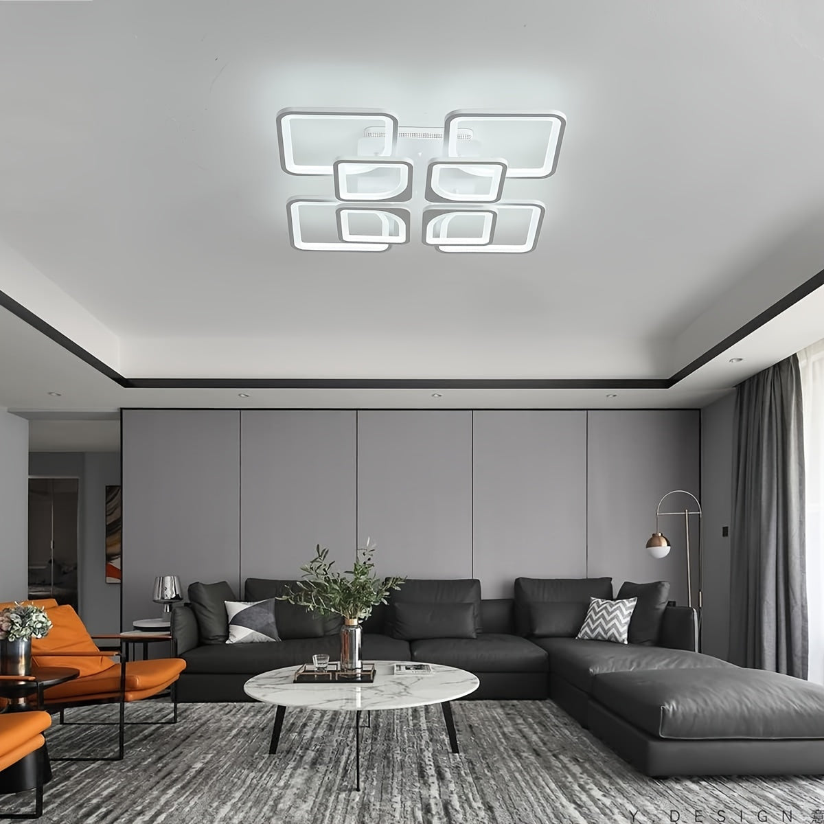 Enncll modern LED ceiling light, dimmable flush mount ceiling light fixture, with remote control, 23.6" 8-square acrylic ceiling light, suitable for kitchen, living room, dining room, bedroom, 3000K-6500K