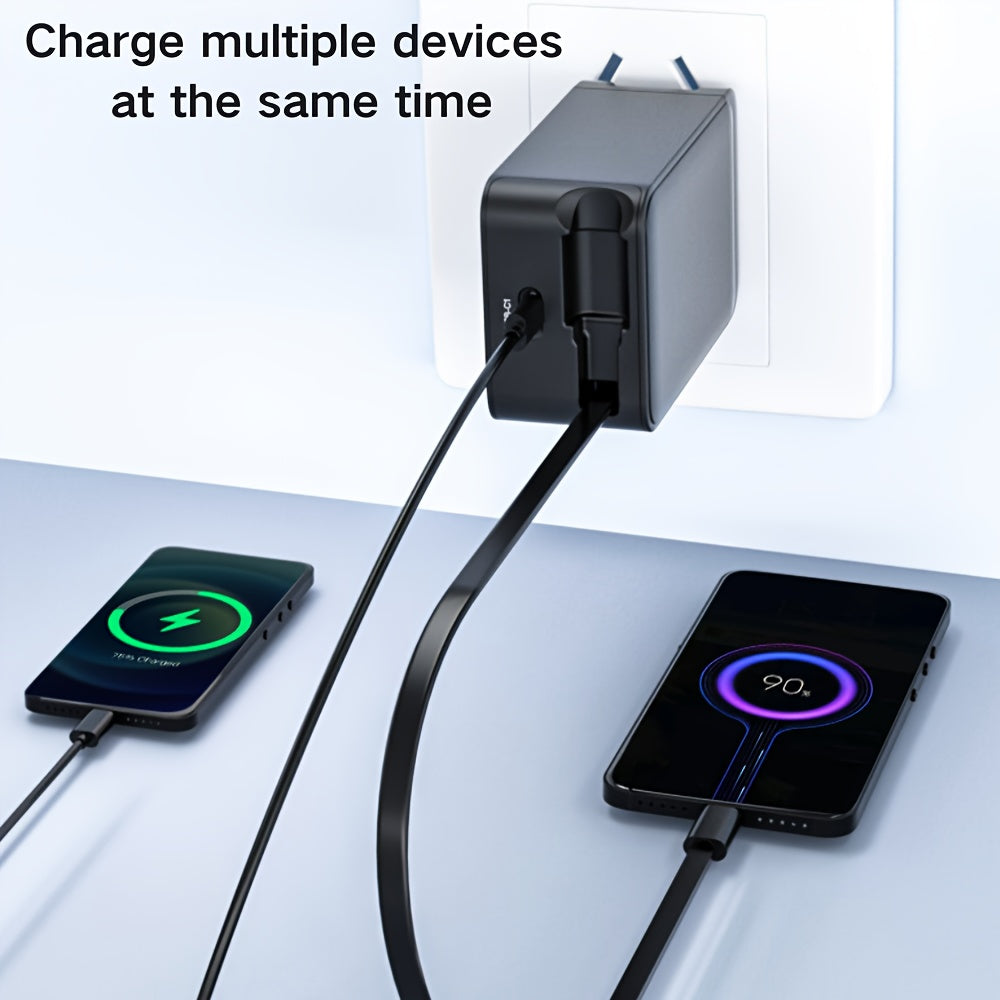65W Retractable USB C Charger, Retractable Charger with Type C Cable, PD PPS Fast Charging Block with Foldable Plug for iPhone 16 15 14 13 12 11, Galaxy, LG, Pixel, Pad, Tablet