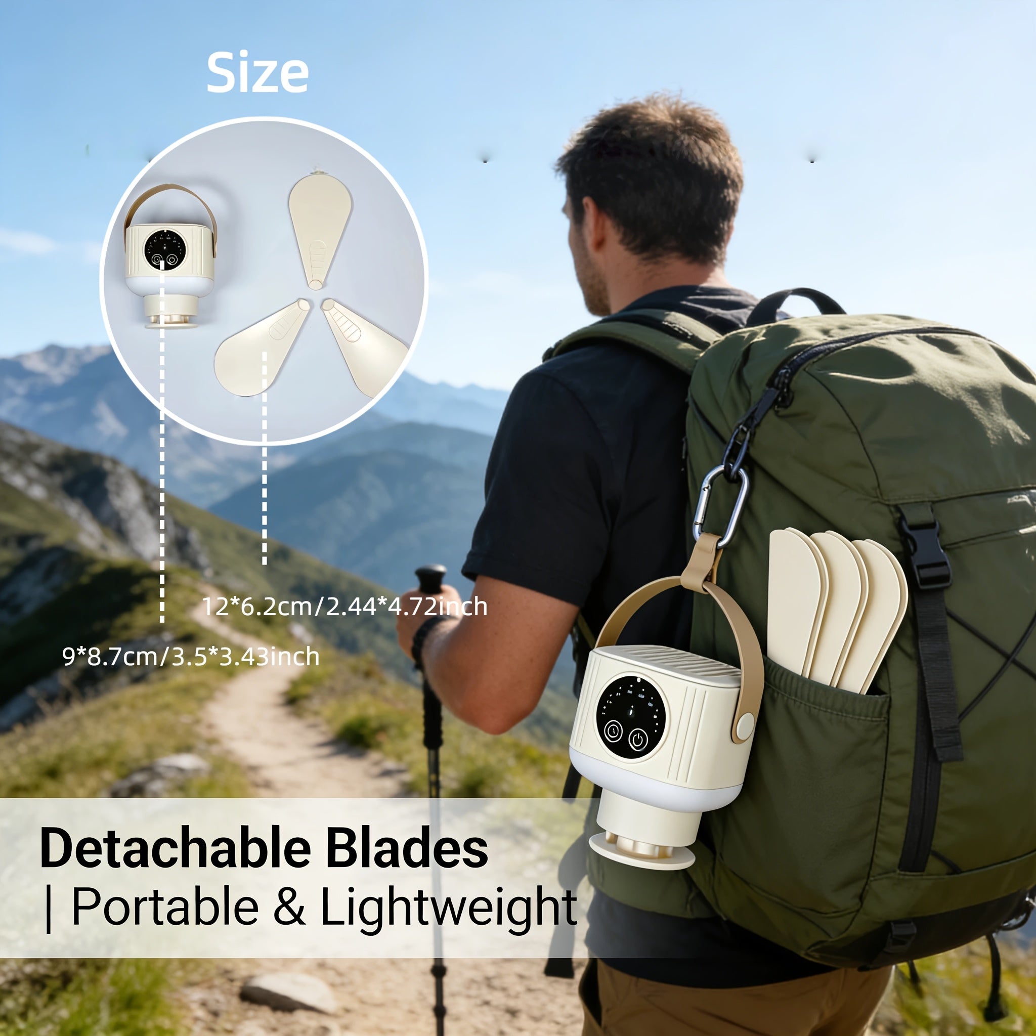 Portable Rechargeable Remote Control Small Hanging Fan with Light, Remote Operated, 4-Speed Adjustable, Quiet & Timer, 3-Level Night Light, Detachable Blades, Long-Lasting Battery, Safe for Outdoor Tents