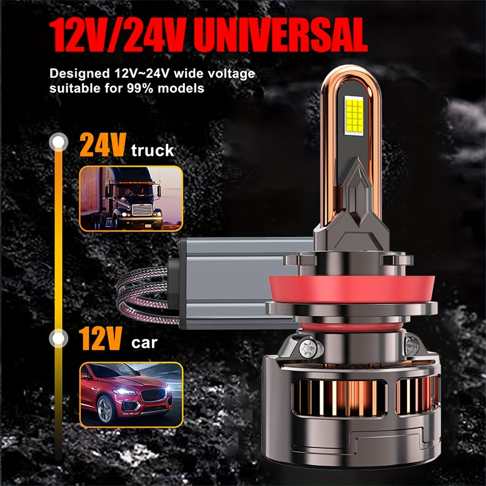 2-Pack Car Headlight Bulbs H8/H9/H11/H16-QB046 H4/9005/H1/H4/9003/HB2/H11/9006/H1/9012, 9570 CSP Chip, 300W, 50000 Lumens, 7500K, Vehicle Lighting Upgrade, LED Headlight Bulbs, Plug-and-Play Car Headlights, Suitable for 12V/24V Voltage