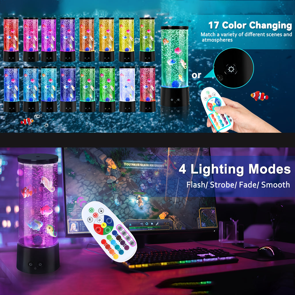 12-inch bubble fish lamp, bubble tube, jellyfish lamp, bedroom table lamp, 17 colors adjustable, multi-color changing aquarium light, with remote control, dual power supply, mood night light decoration