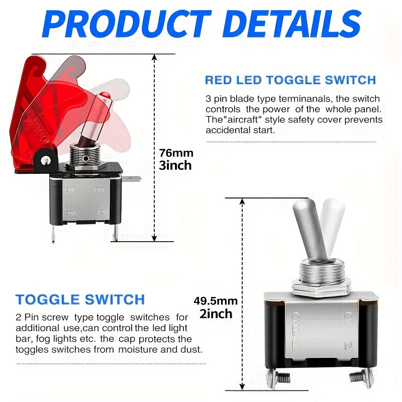 [5-in-1 Engine Start Switch] 12V Rocker Control Panel with Relay Harness LED Light, Multifunctional Car & Boat Modification