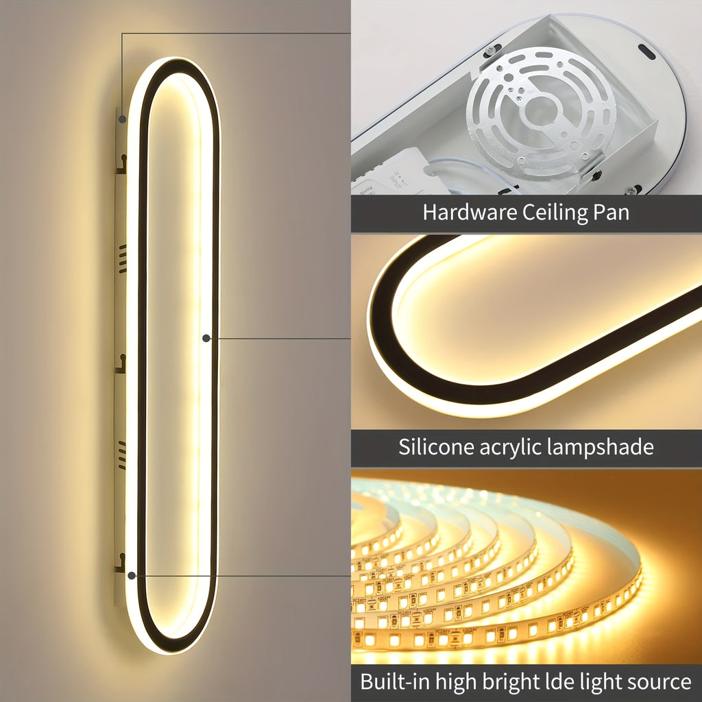 23.6-Inch Dimmable Ceiling Light, Long Oval Recessed Ceiling Light, Hallway Fixture, Black Ceiling Light, Slim Modern Ceiling Light, Suitable for Bedroom, Kitchen, Living Room, Dressing Room