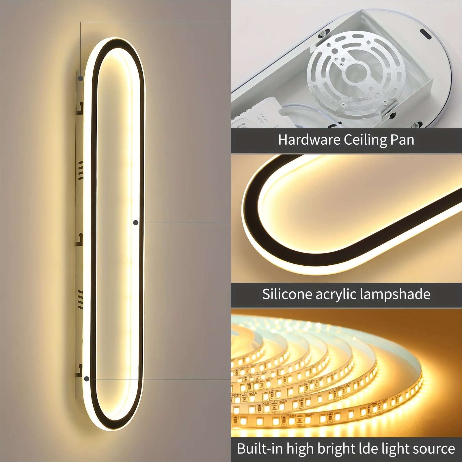 23.6-Inch Dimmable Ceiling Light, Long Oval Recessed Ceiling Light, Hallway Fixture, Black Ceiling Light, Slim Modern Ceiling Light, Suitable for Bedroom, Kitchen, Living Room, Dressing Room