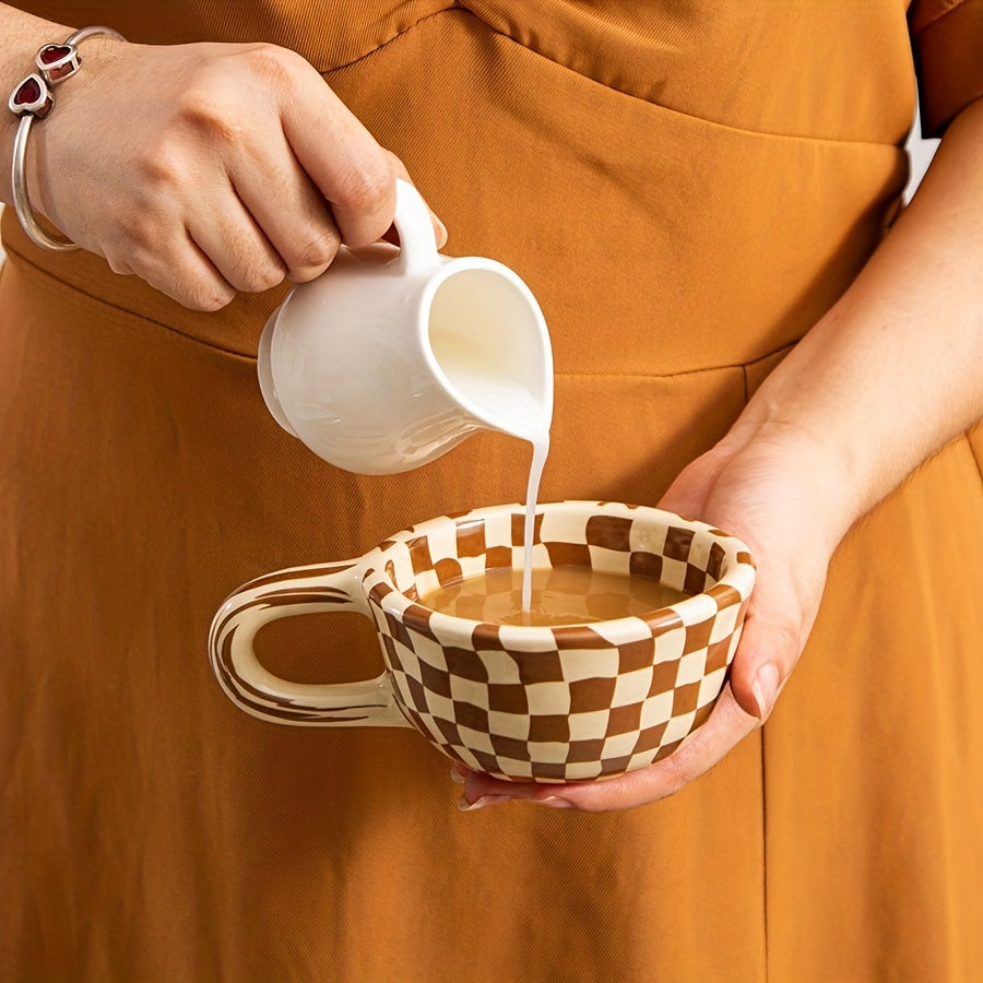 1 Irregular Plaid Ceramic Mug, Perfect for Home & Office, Casual Coffee Cup, 7oz