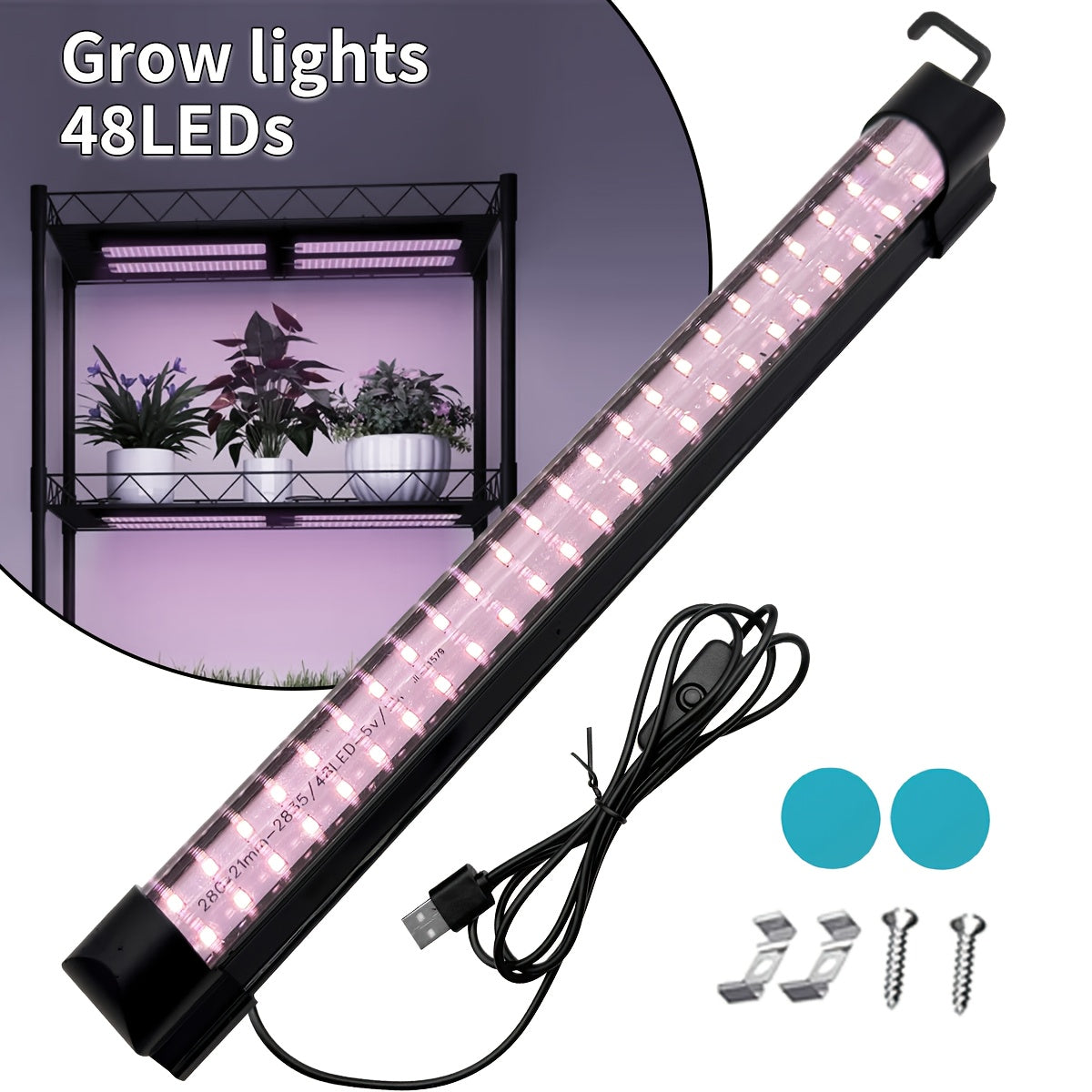 T8 LED plant grow light, 11.8-inch full spectrum plant tube, 48 LED beads, multiple installation methods: magnetic, hook, clip, flexible and convenient installation options, illuminates green plants, suitable for home succulents, green plants