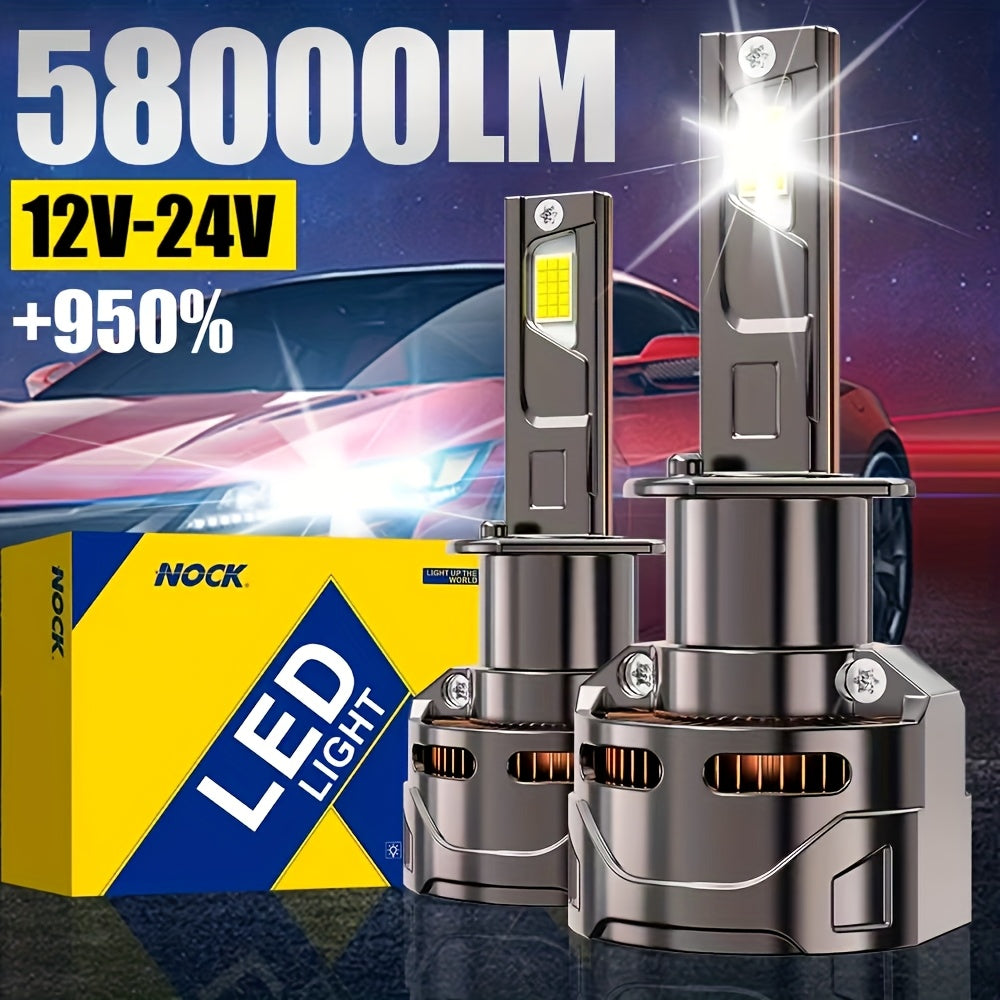 2Pcs LED Car Headlight Bulbs, 7500K White, High Beam and Low Beam, Bright Chips, 12/24V, Aluminum, Plug-and-Play, with External Driver Can, Compatible with H4 H7 H11 H9 9005 HB3 9006 9012 Hir2 H8 HB2