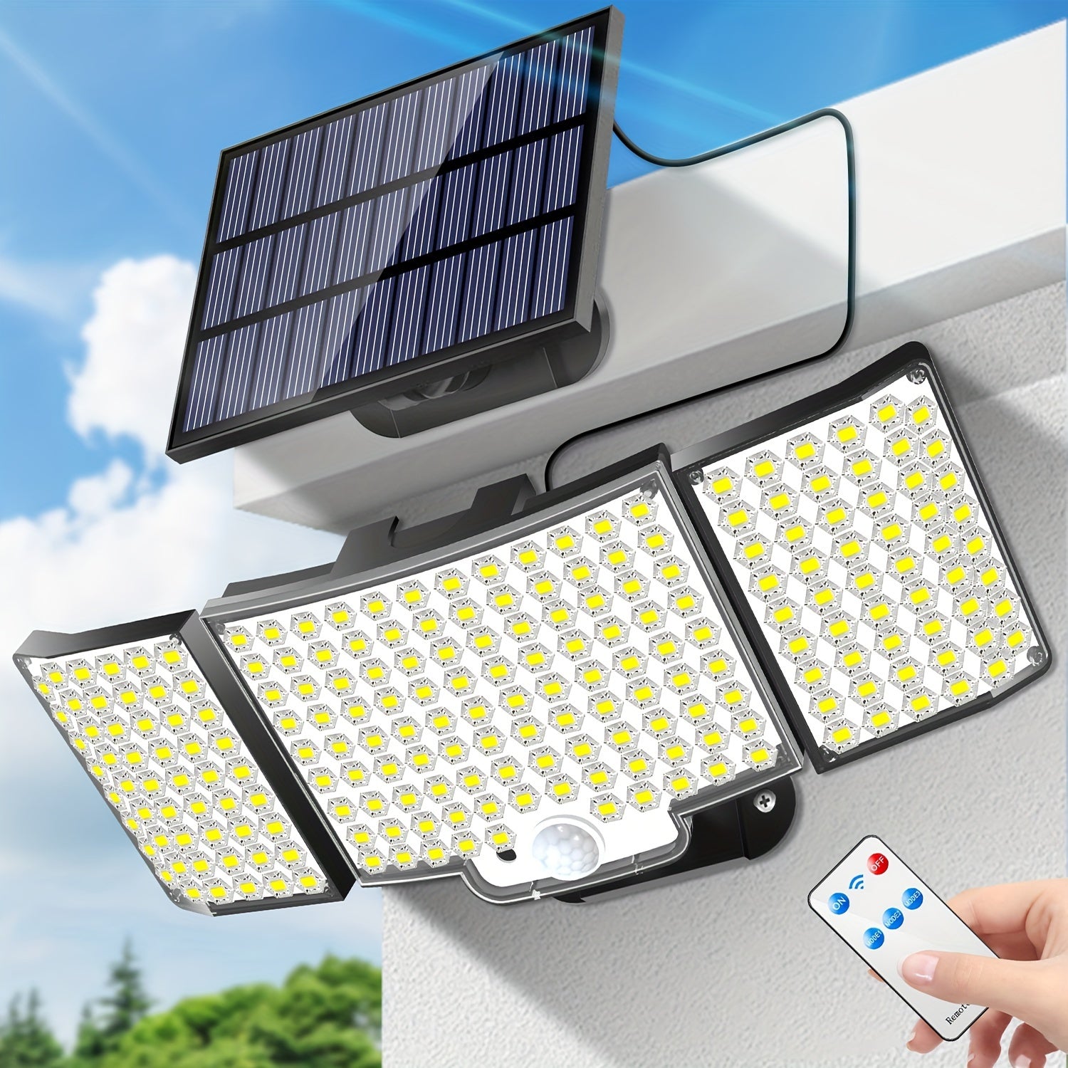 1/2 Pack Solar Outdoor Light, High Brightness, 212 LED Solar Motion Sensor Light with Remote Control, 3 Adjustable Head Wall Light with 3 Lighting Modes, Wide Angle Illumination, Security LED Floodlight, Perfect for Outdoor, Wall Light, Street Light