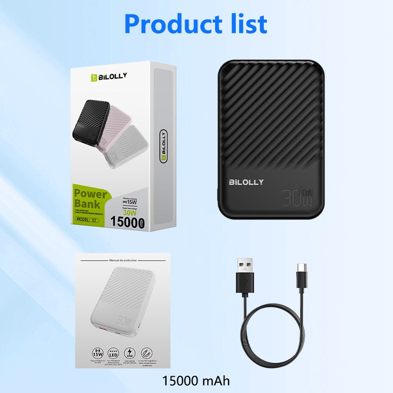 雙支裝時尚移動電源 15000/10000毫安時 30W/22.5W快速充電便攜充電寶 超薄行動式手機充電備用電池 相容所有手機 迷你輕巧 旅行佳選 新年/聖誕禮物