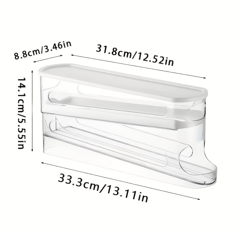 Space-Saving Double-Layer Transparent Automatic Rolling Egg Storage Container with White Lid – Made of Durable PP Plastic – Double-Layer Egg Storage System