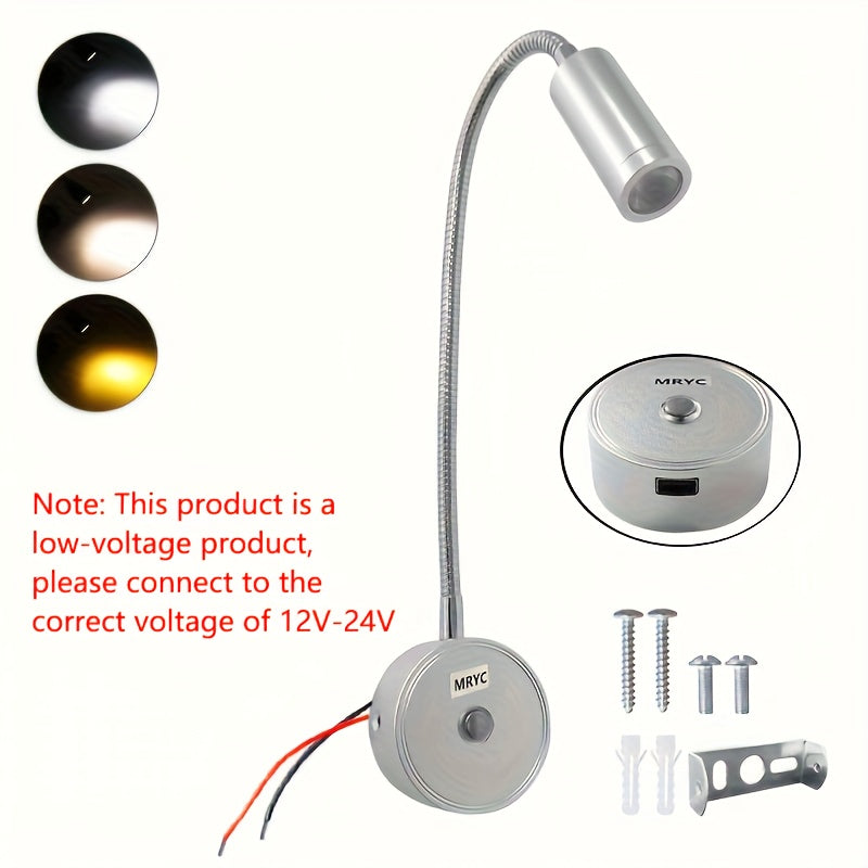 RV reading light 12V, camper van LED spotlight interior lamp bedside light, dimmable and color-adjustable, suitable for boats, trailers, vans and RVs
