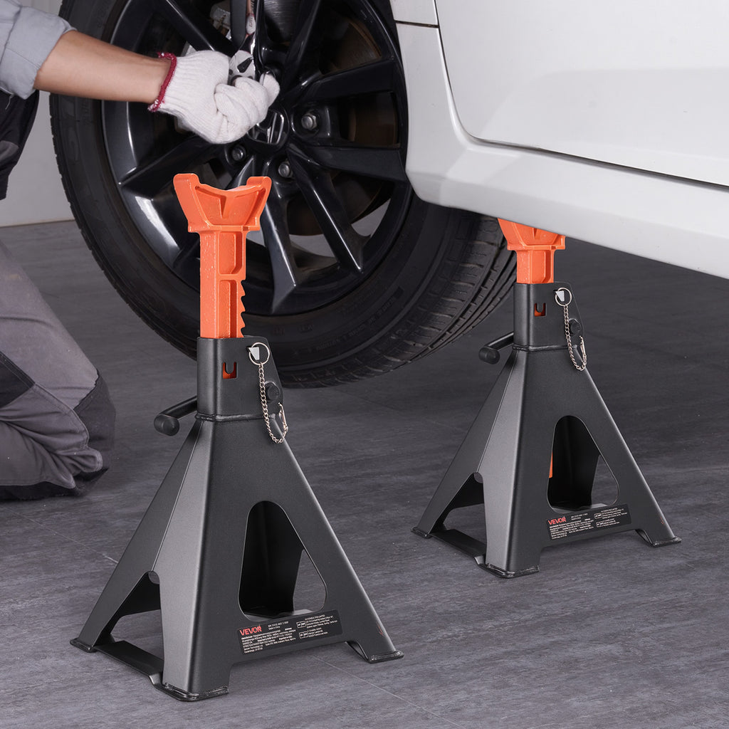 VEVOR Air Jack, 6 Ton (13,000 lbs) Capacity, 14.6-22.8 Inch Adjustable Height, Heavy Duty Steel Jack Stands with Dual Locking, for Lifting RVs, Light Trucks, Cars, SUVs, 1 Pair, Black & Orange