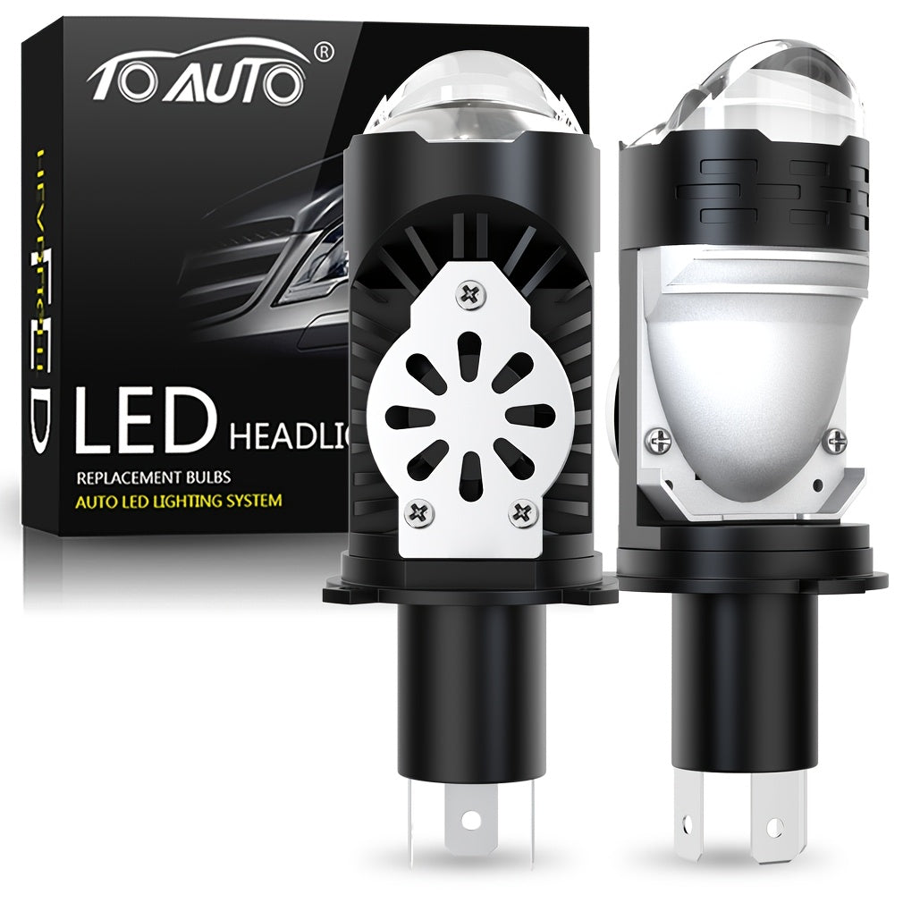 TOAUTO 2-Pack H4 LED Mini Projector Lens LED Car Headlight Bulbs 30000LM 100W CANBUS Turbo Car Bulb H4 High/Low Beam Fog Light Bulb 12V 24V, No Battery Included
