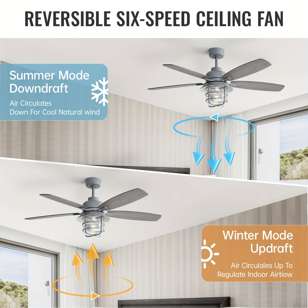 Sofucor 52" Ceiling Fan with Light, 5 Blades, Glass Lampshade, Remote Control, E26 Bulb Included, Quiet Operation, Dimmable, Large DC Motor Ceiling Fan