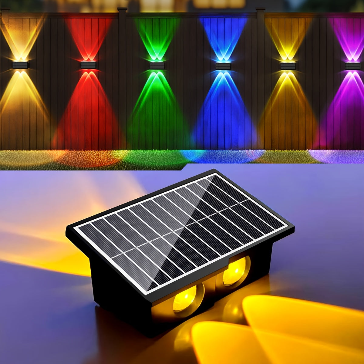 2/4-Piece - Solar Fence Light, Solar Up and Down Light, Wall Washer Light, Solar Outdoor Light, Adjustable RGB Solar Light, Bright Solar Garden Light, Suitable for Outdoor Courtyard, Garden, Patio, Yard, Fence, Alley, Decoration