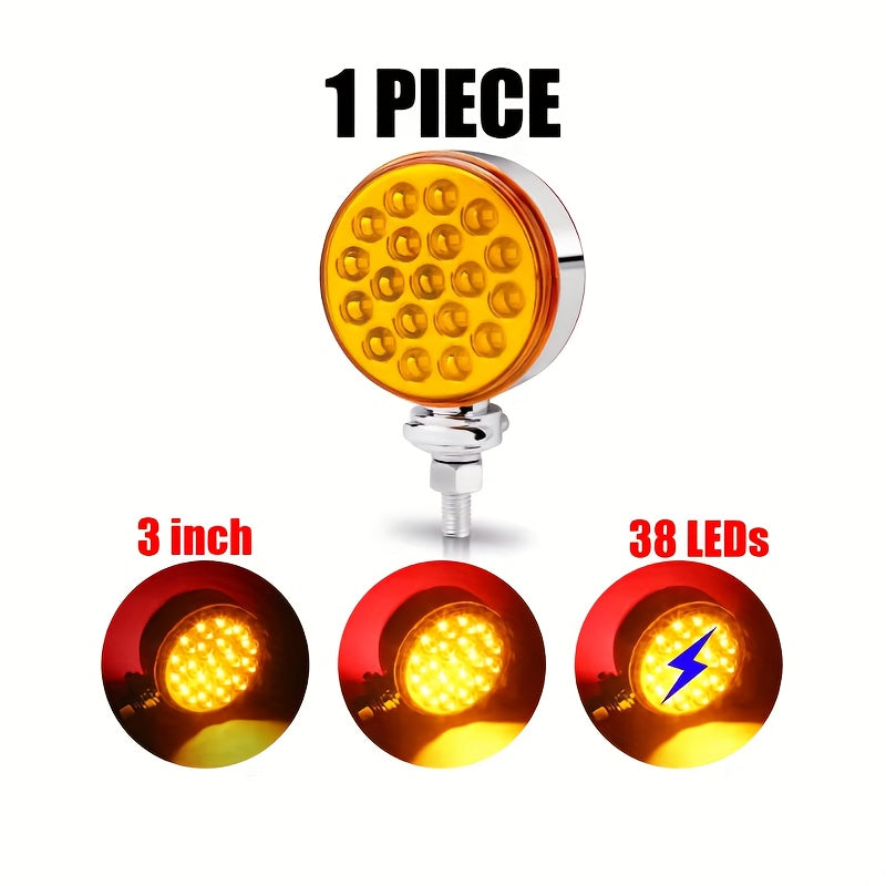 1 or 2-Pack 12V 24V LED Dual Round Light, Truck & Trailer Marker Light, Yellow & Red, Battery-Free