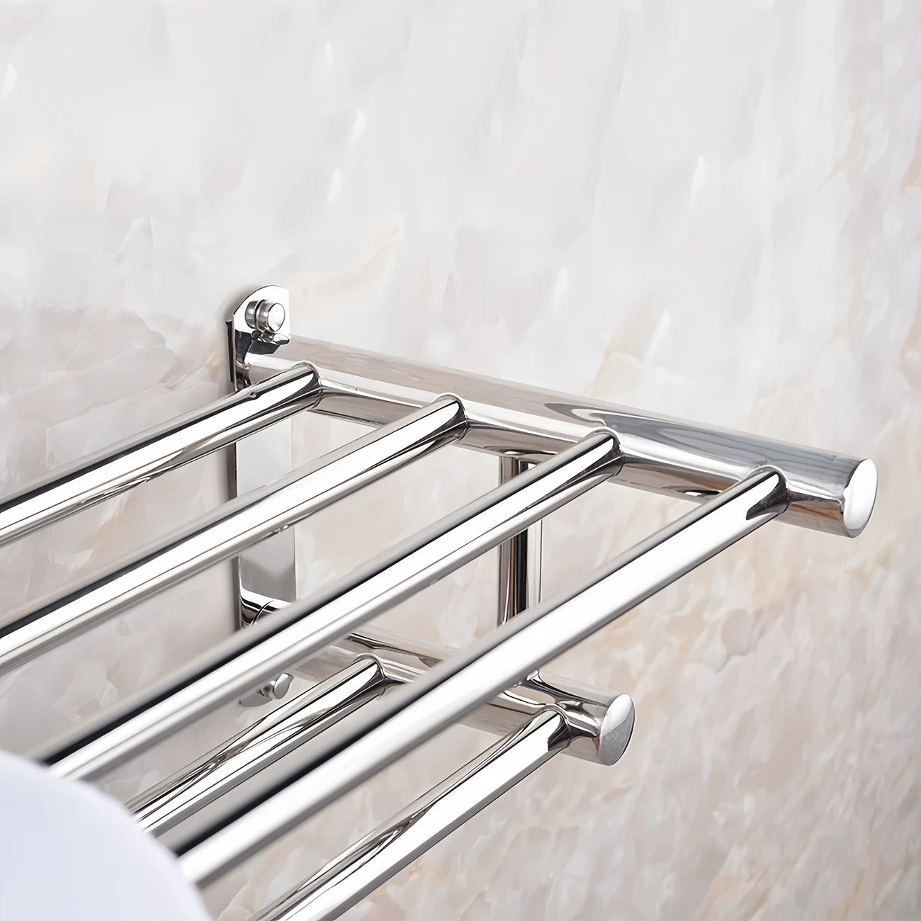 1pc Wall Mount Bathroom Double Layer Shelf - 19.69" Long, Easy Install with 5 Hooks, Polished Mirror Finish, Wide Spacing for Ventilation & Drying, for Home Bathroom, Hotel Toilet