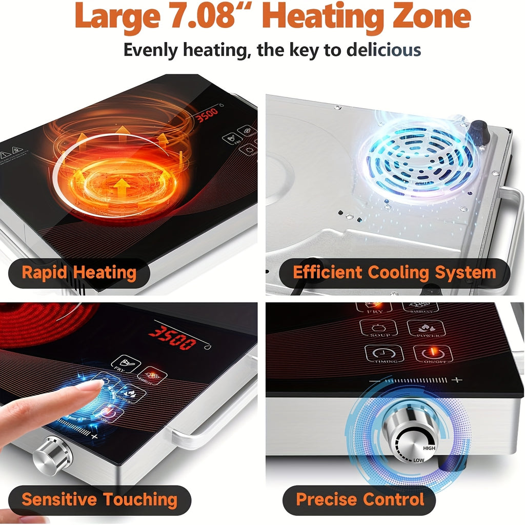 Electric Ceramic Cooktop, Induction Cooktop, Infrared Heating Plate, 2200W Portable Electric Cooking Appliance with Adjustable Temperature Settings, Dual Control Options