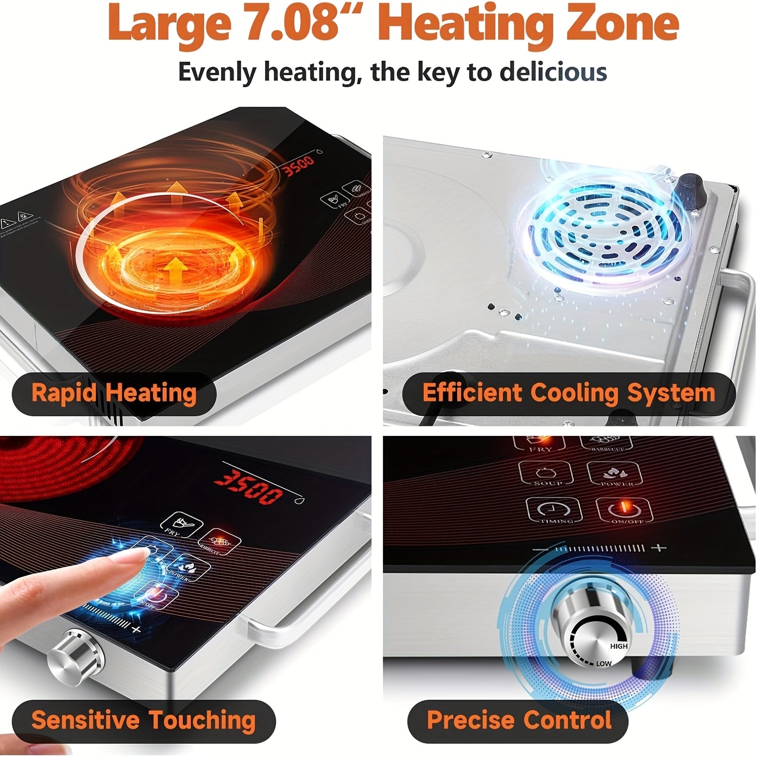 Electric Ceramic Cooktop, Induction Cooktop, Infrared Heating Plate, 2200W Portable Electric Cooking Appliance with Adjustable Temperature Settings, Dual Control Options
