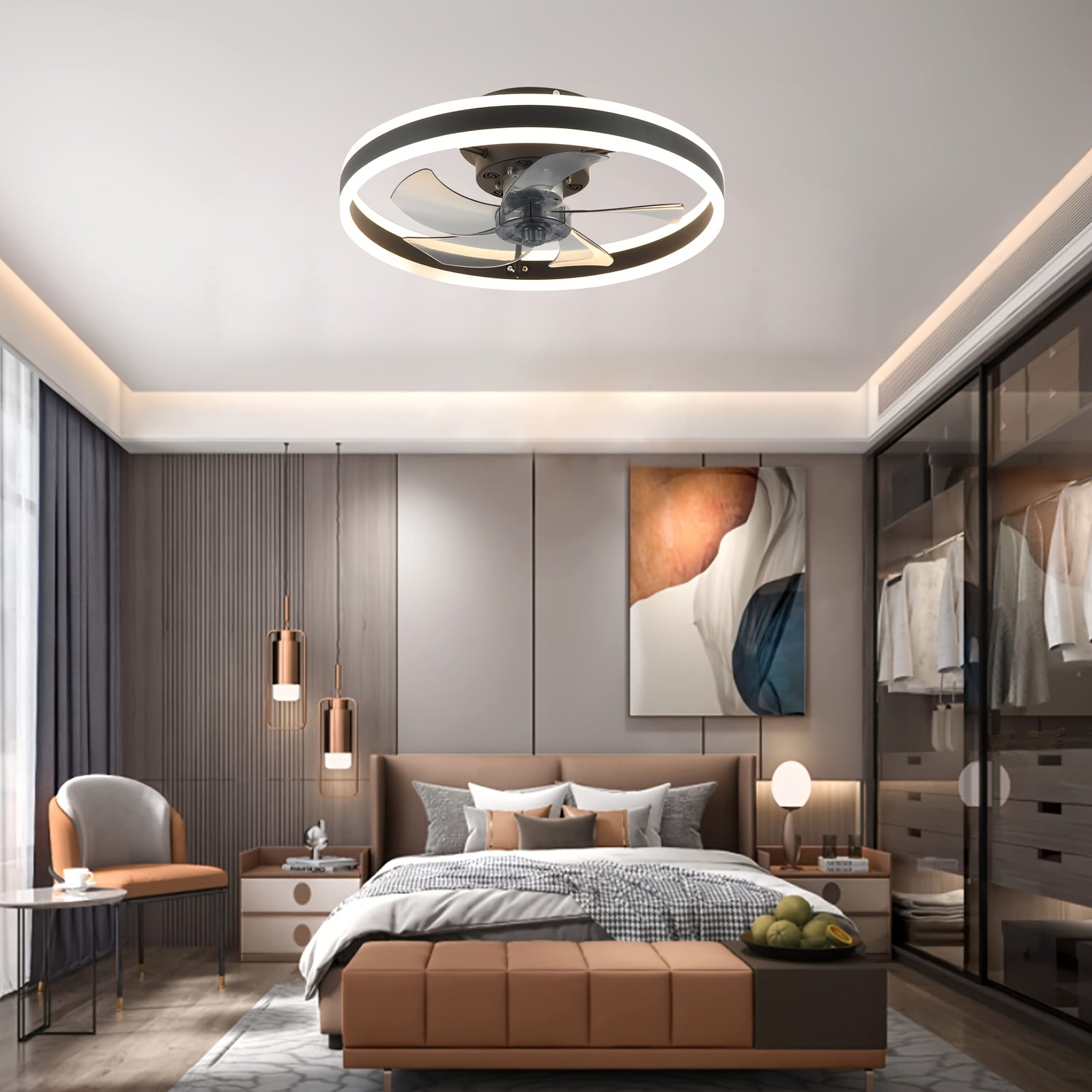 Ceiling Fan with Light, 6 Speed Levels & 3 Color Dimmable LED, Remote & APP Dual Control, Reversible Wind Direction, Ultra-Thin Flush Mount Ceiling Fan, Ideal for Home Decoration, Living Room, Bedroom