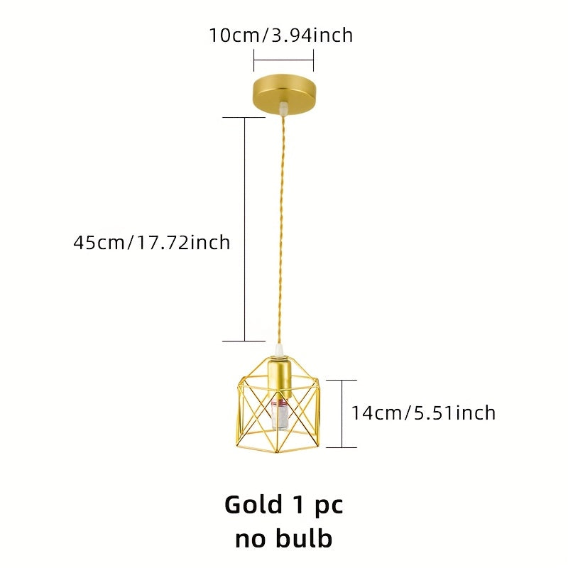 1/2/3/4-pack, rustic vintage pendant light, geometric ceiling fixture, modern gold iron pendant light, adjustable hanging wire, e27 socket (replaceable), suitable for dining room pendant light, living room, bedroom, study, bulb not included