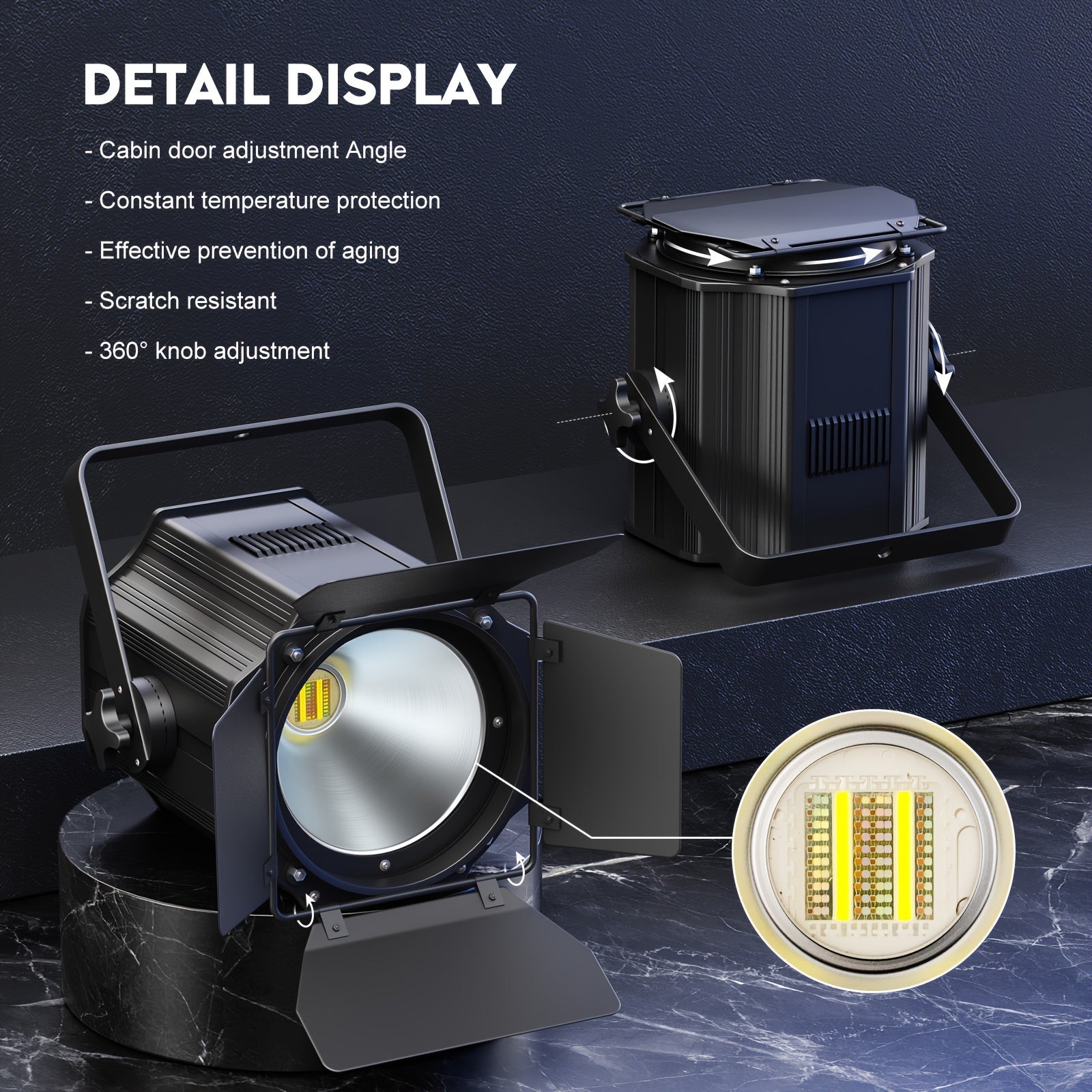 200W COB linear spotlight with barn doors, RGBWA UV 6-in-1 COB par light stage light, DMX512 sound-activated DJ light, suitable for banquet halls, wedding venues and theaters