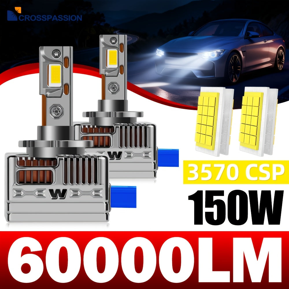 2-Pack D1S D2S D3S D4S D5S D8S LED Headlight Bulbs, No CANBUS Error, 150W Super Bright 6000K White Light, Built-in Driver Turbo Fan, Long Life, Easy Installation