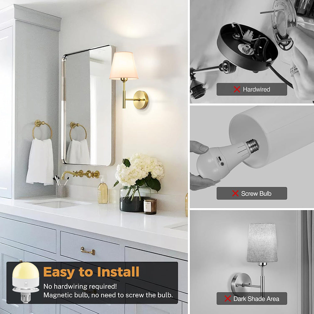 2-Pack Modern Wireless Battery Wall Light with Remote Control and Rechargeable Bulb – Plug-and-Play, Dimmable 12-Color Light, Suitable for Bedroom, Living Room, Hallway, No Wiring Required
