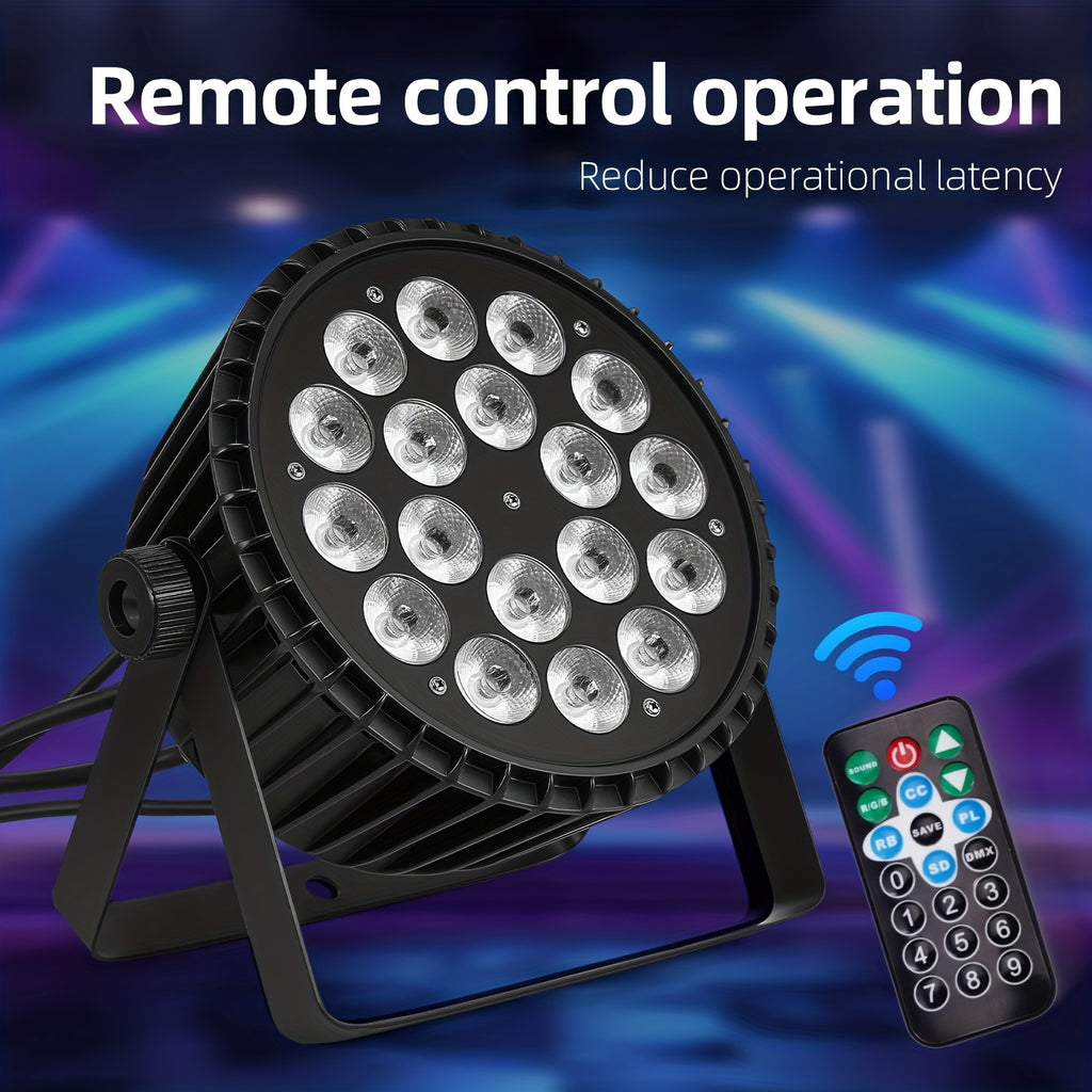 LED 18X10W RGBW 4-in-1 Par light 180W, with remote control, stage light, LED lighting, ambiance light, effect light, supports DMX512 signal transmission, suitable for DJ, disco, KTV, wedding parties, group broadcasts