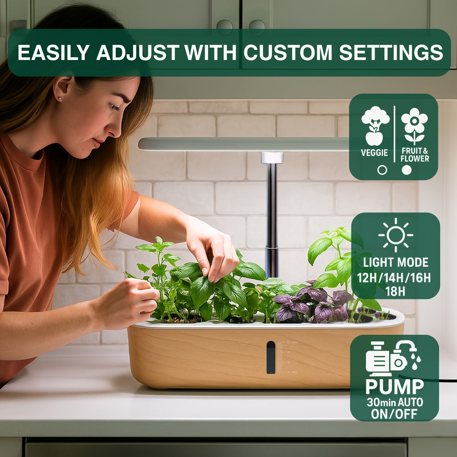 75Pcs Hydroponic Gardening Kit with LED Grow Light, 14 Plants 1.32Gallon/5L Water Tank Quiet Pump, 3 Smart Light Modes & Timer, for Herbs Vegetables Flowers, Perfect Gardening Gift