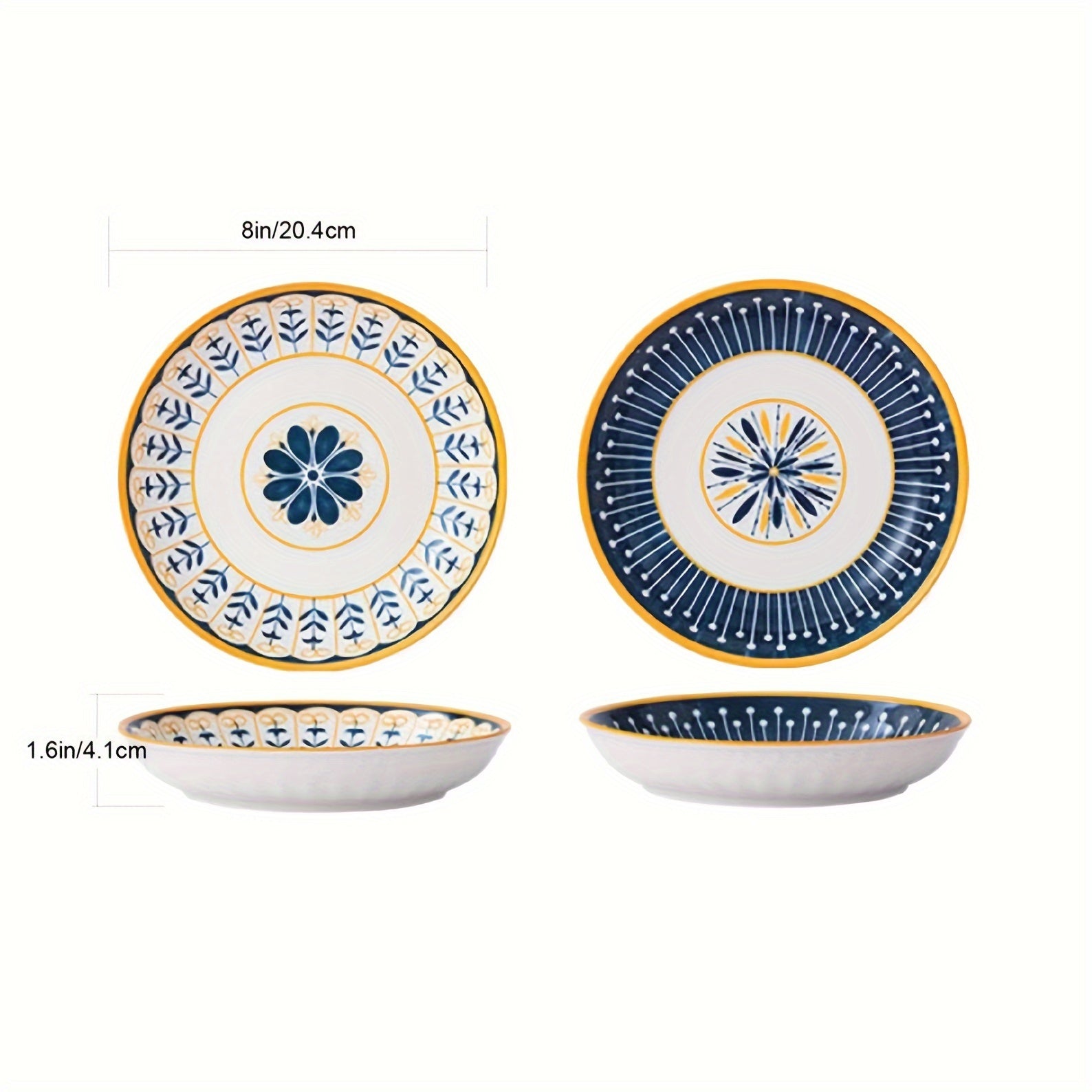 2pcs, 8-Inch Ceramic Bowls, Mixed Colors, Creative Shallow Soup Bowl, Pasta Bowl, Dessert Plate, Large Salad Bowl for Home Kitchen & Restaurant, Kitchenware, Tableware Accessories