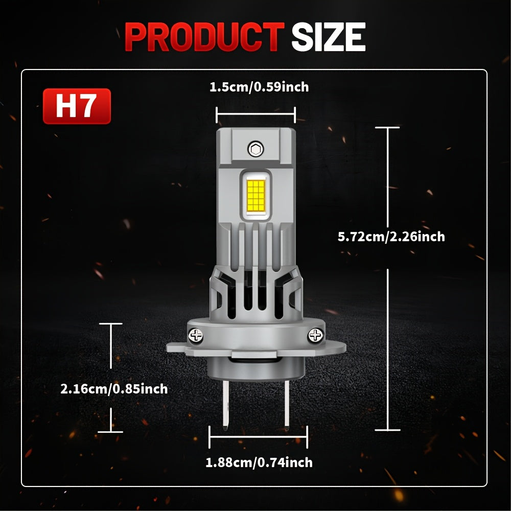2-Pack H7 LED CANBUS Headlights 1:1 Mini Size with Cooling Fan Car Front Headlights 48000 Lumens Super Bright Wireless Turbo Fog Light Bulbs 6000K Car Light 12V