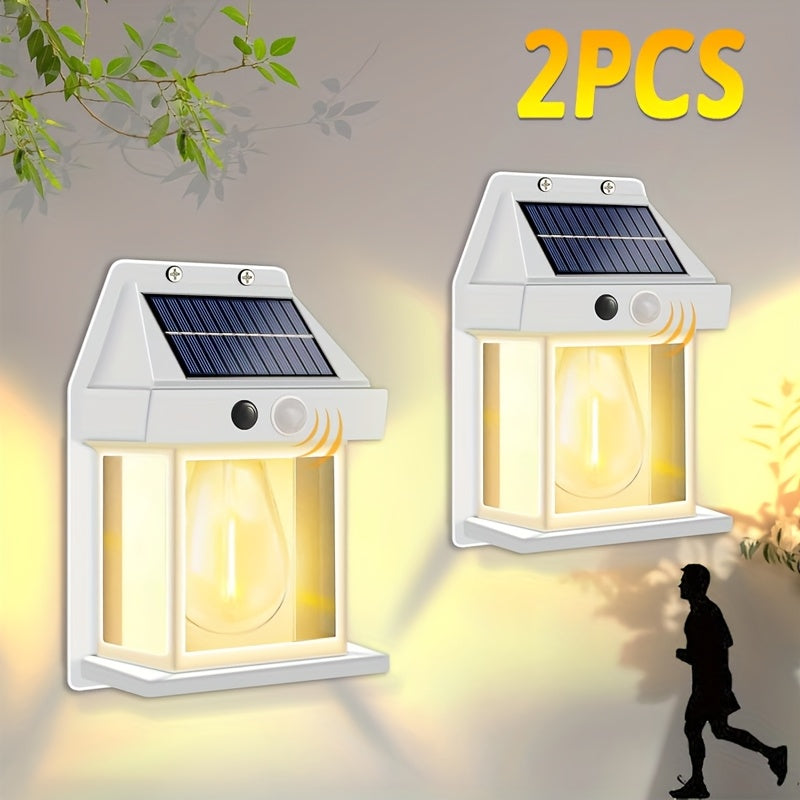 2-Pack LED Outdoor Garden White Wall Light, Solar Rechargeable Motion Sensor Villa Lighting Night Light, Suitable for Patio, Shed, Barn, Door, Courtyard, Outdoor Decoration, Multi-Functional Portable Commercial Lighting Light