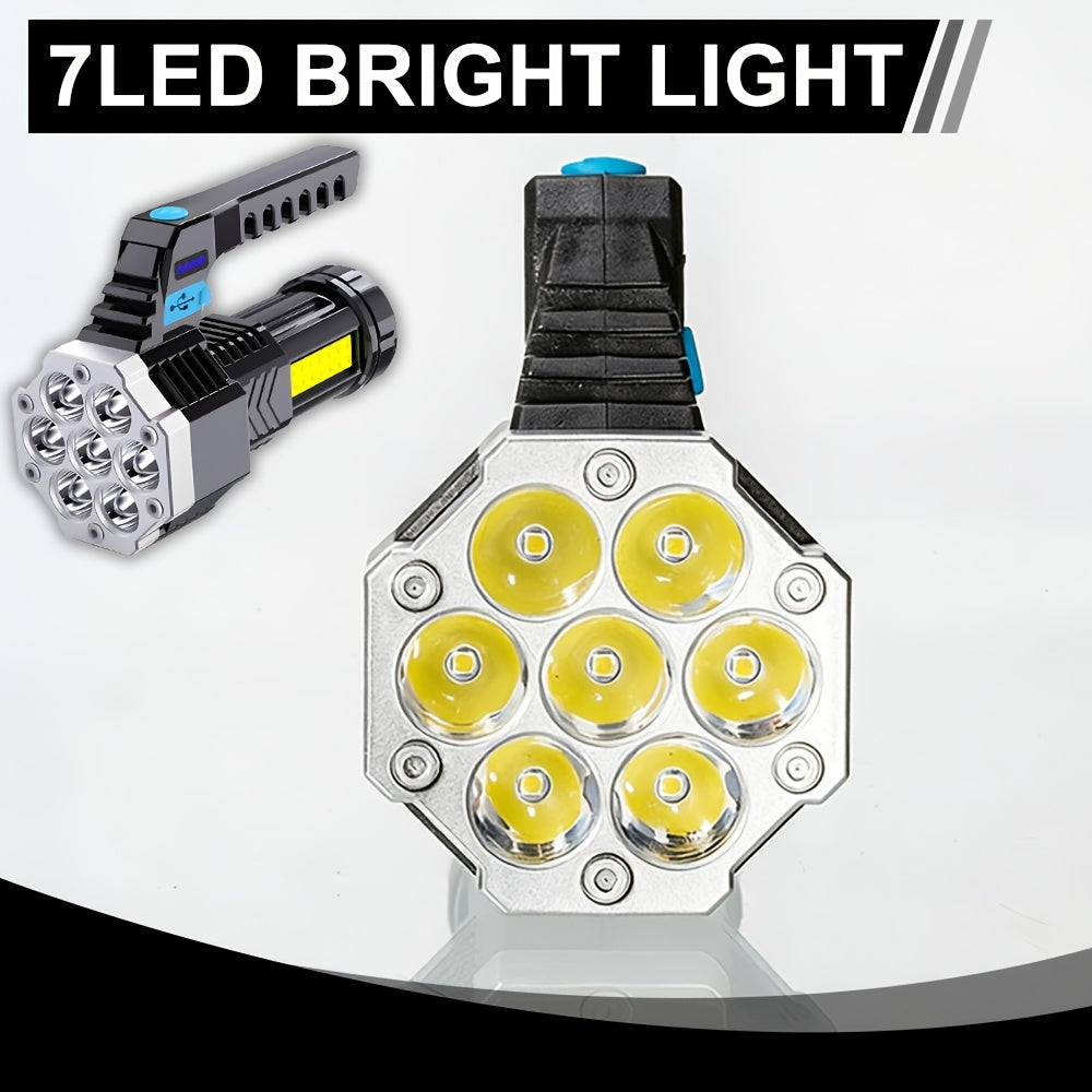 1 Black Household 7LED Handheld Flashlight, Portable COB Security Flashlight, USB Rechargeable Work Safety Searchlight, 4 Lighting Modes, Ideal for Reading, Fishing, Emergency Lighting, Night Patrol & Work