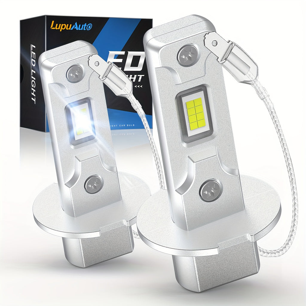 Lupu Auto 2-Pack Car Headlight LED H3 LED Light 110W 25000LM H3 Bulb Mini Size Design Wireless Car Light CSP 5530 Chip White Light 6500K + 600% Brightness, High/Low Beam, Auto Modification Accessory Plug-and-Play