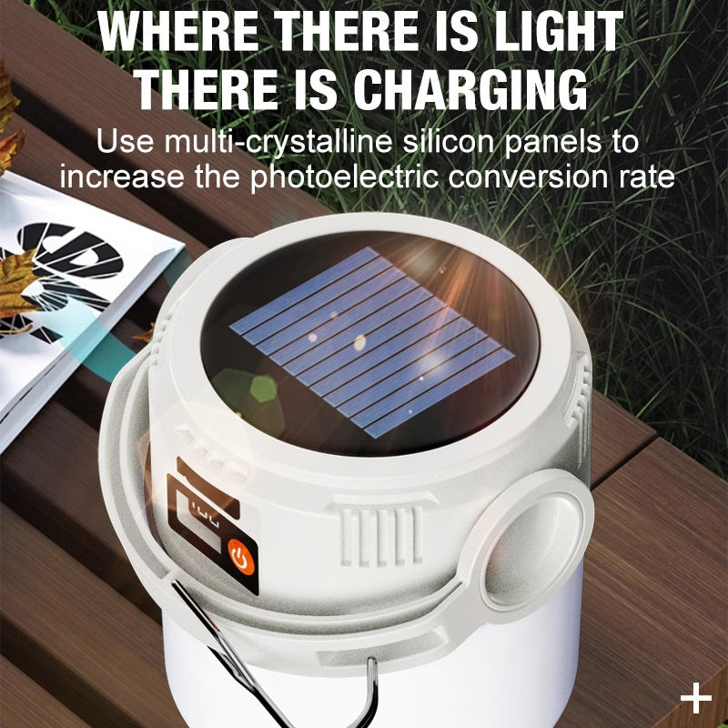 1 set solar camping light, foldable LED spotlight, portable lighting lamp, home emergency light, outdoor camping light, solar camping light, LED bulb light, solar dual charging, compact design, maximum brightness 500 lumens